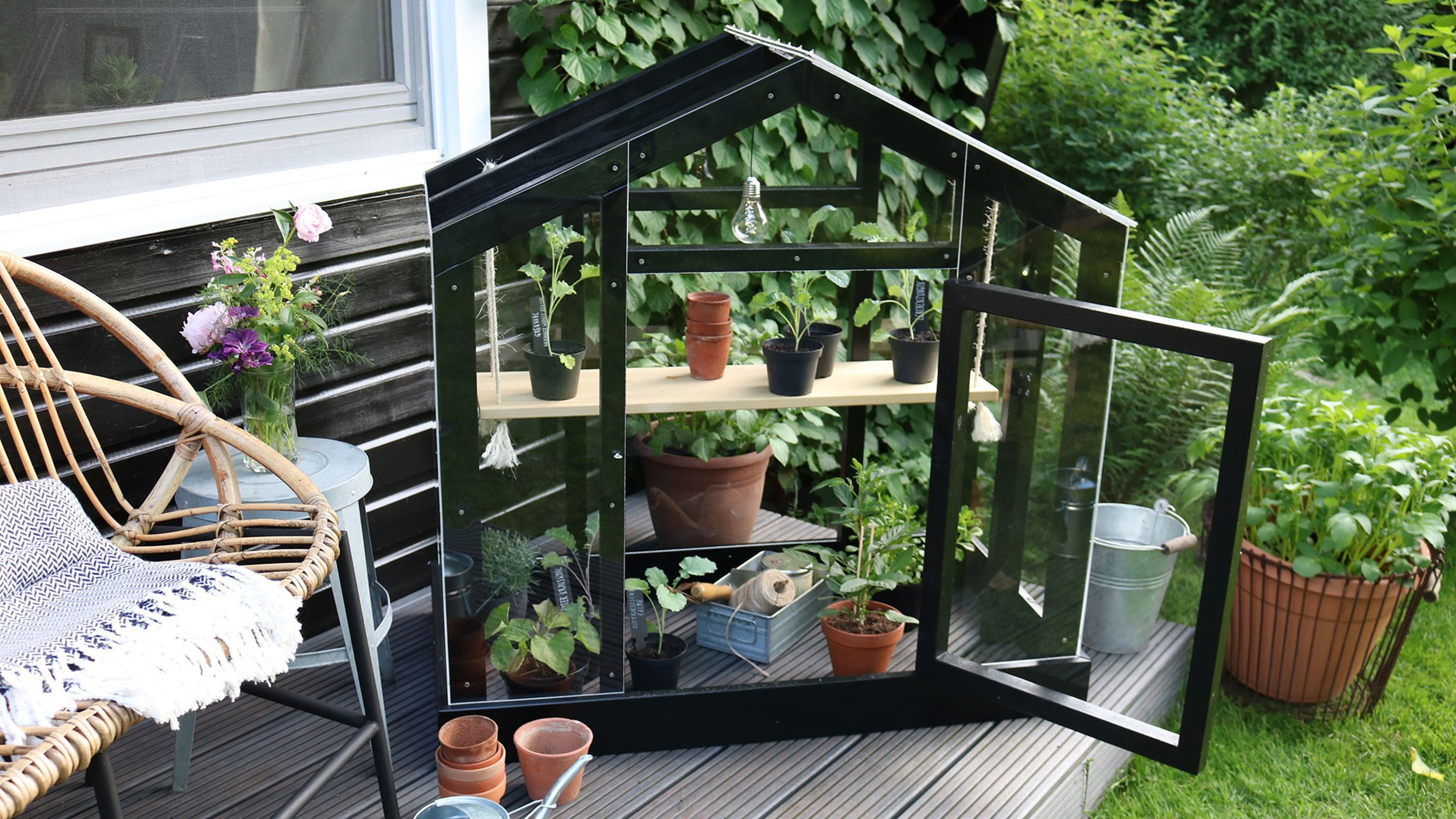 Mini Gewächshaus aus Holz Blumenkasten pflanzen Anzucht-Innenraum 