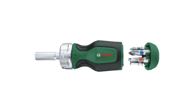 Stubby Ratchet Screwdriver with 6 bits